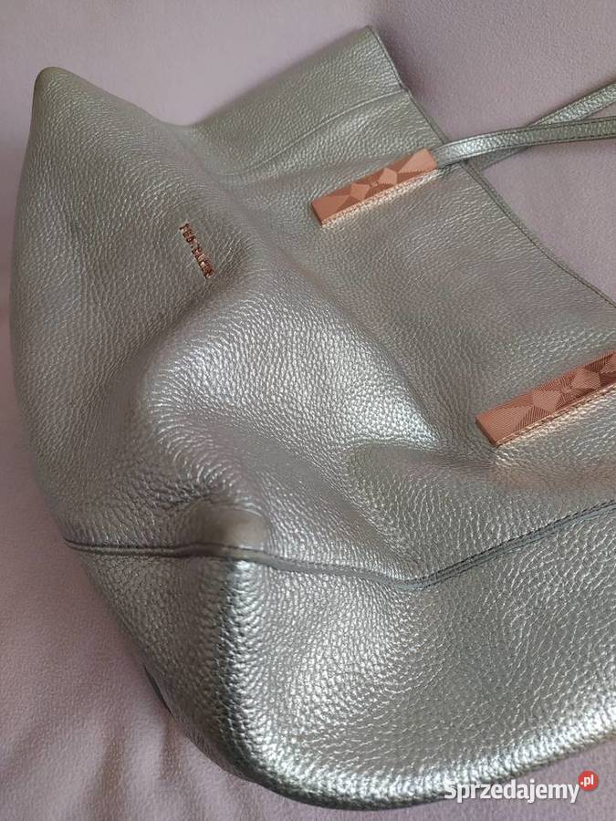 Torebka Ted Baker skorzana torba A4 srebrna Dębica
