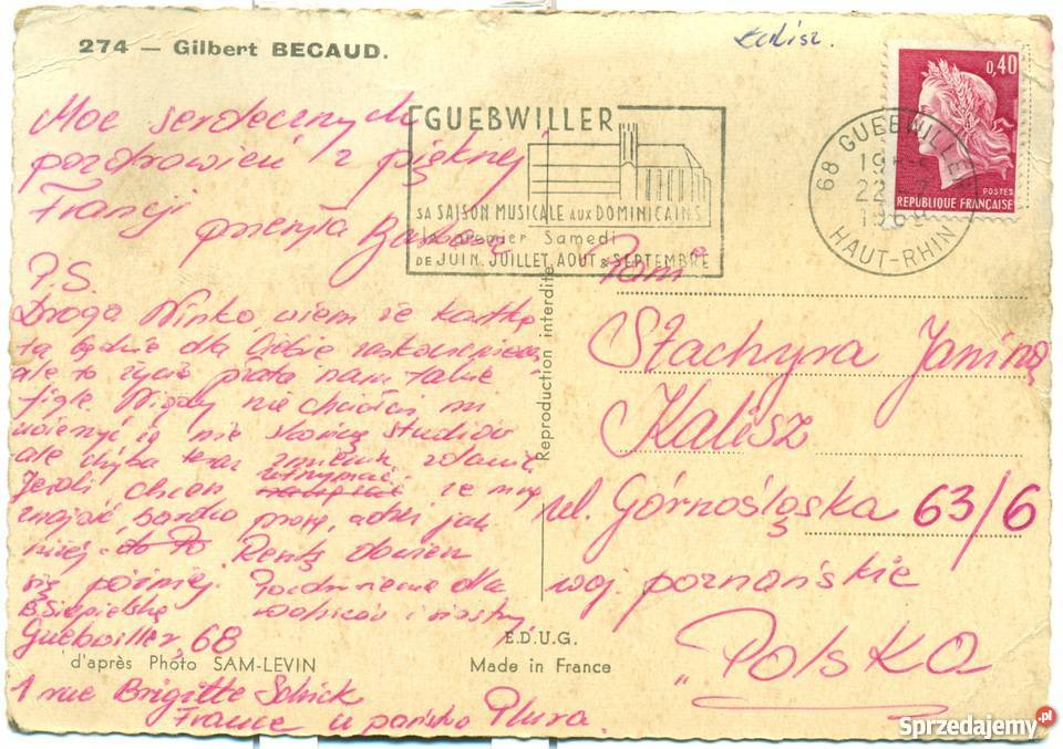 Gilbert Becaud wysłana z Guebwiller Francja do Ostrów Wielkopolski
