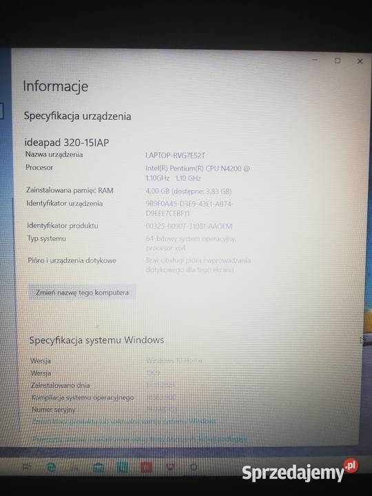 Laptop lenovo 32015iap z zasilaczem dysk twardy 15-15.9" łódzkie