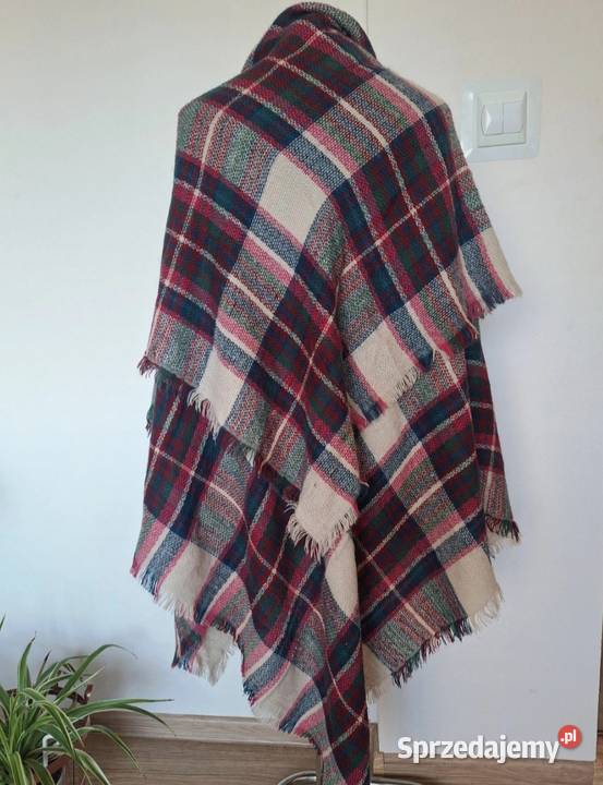 Jasna chusta szalik gruba ciepła zimowa w kratę Kraków sprzedam