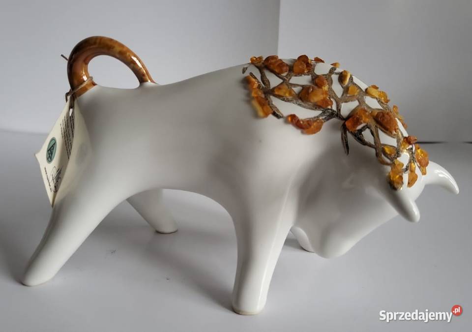 Byk Figurka Byczek ceramiczny ręcznie malowany Sierakowice