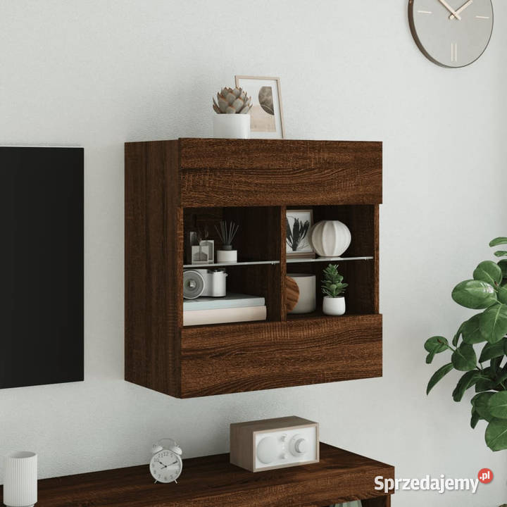 Ścienna szafka TV z LED brązowy dąb 585x30x605 Warszawa