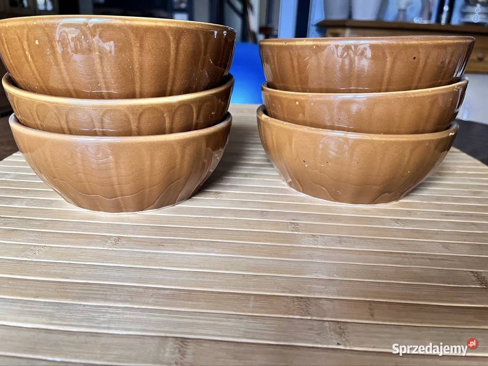 Miseczki szkliwone PRL brązowy mazowieckie Lucynów