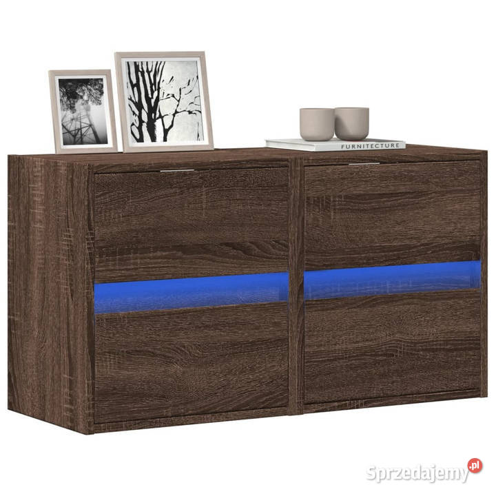 Ścienne szafki TV z LED 2 brązowy dąb 41x31x45 RTV Warszawa