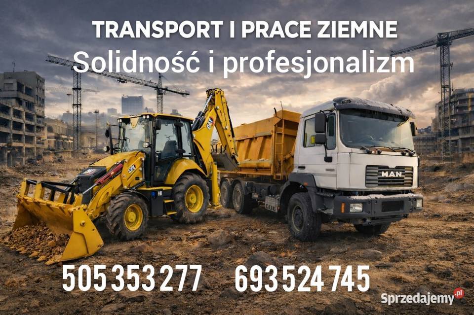 Prace ziemne koparko ładowarką transport Ełk