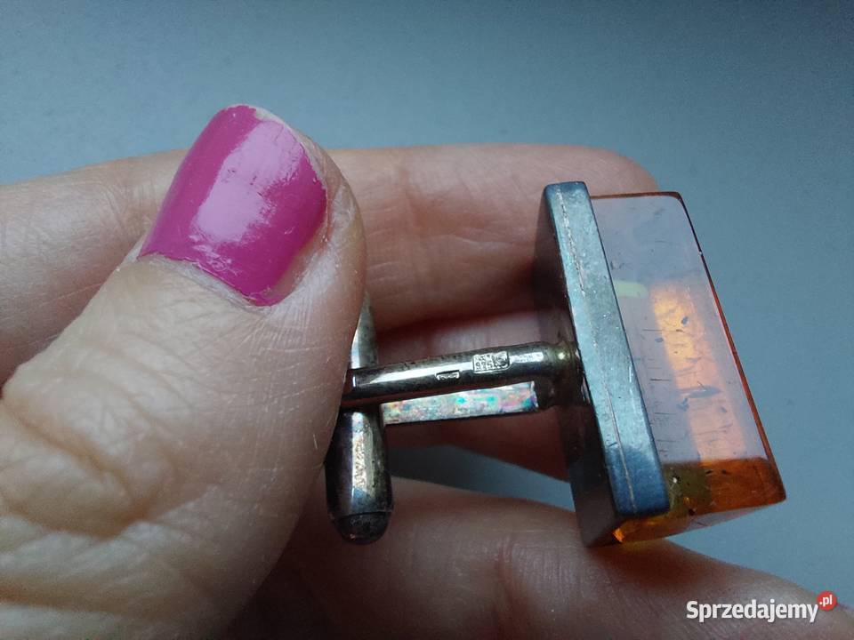 srebrne spinki do mankietów bursztynowe srebro Poznań