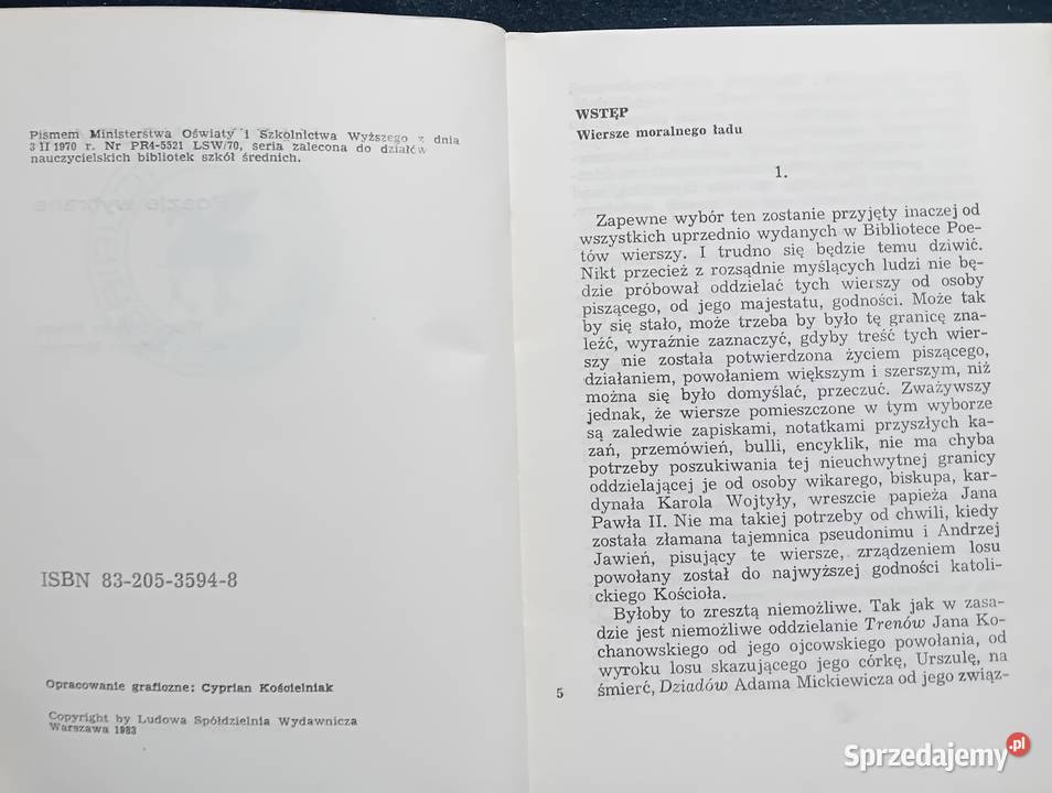 Karol Wojtyła Poezje wybrane LSW 1983 r Wydanie Rok wydania 1983 Koźminek