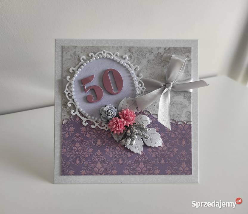 Kartka ręcznie robiona na urodziny 50 kwiaty Łódź