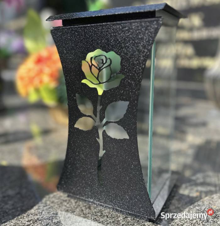 Znicz metalowoszklany z motywem róży elegancki Dąbrowa Górnicza sprzedam