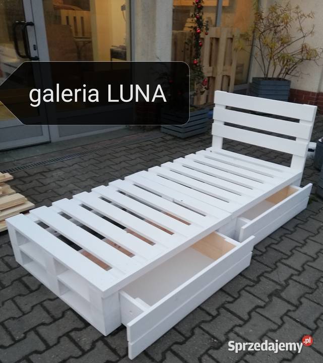 Łóżko drewniane na wzór palet 90x200 z szufladami