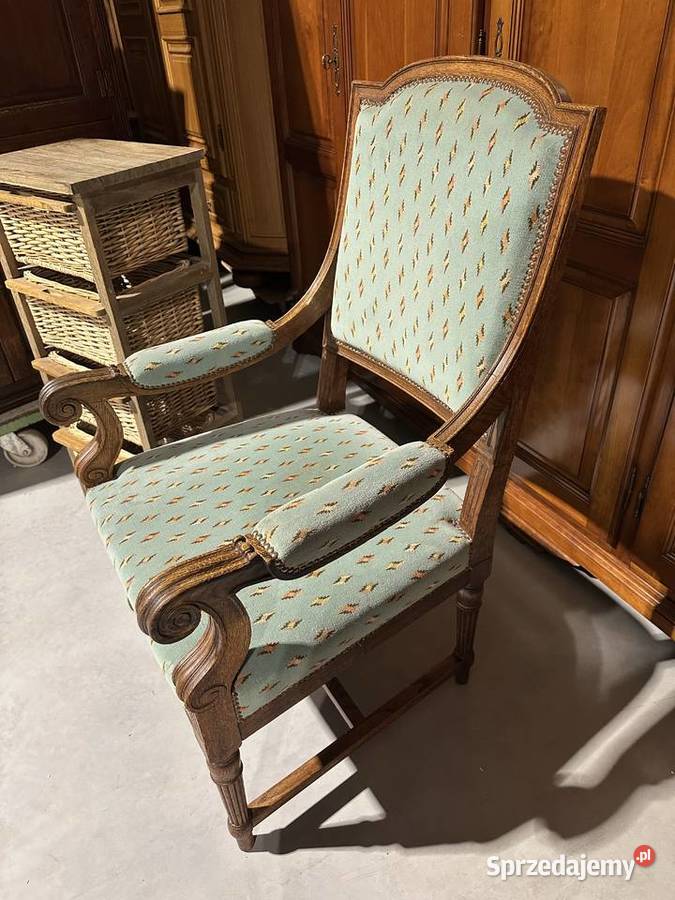 Piękny dębowy fotel w stylu Ludwika XVI wielkopolskie Sławoszewek