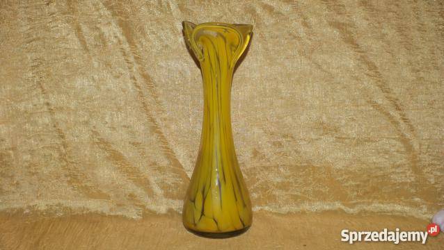 Piękny żółty wazon ze szkła artystycznego PRL kujawsko-pomorskie Inowrocław