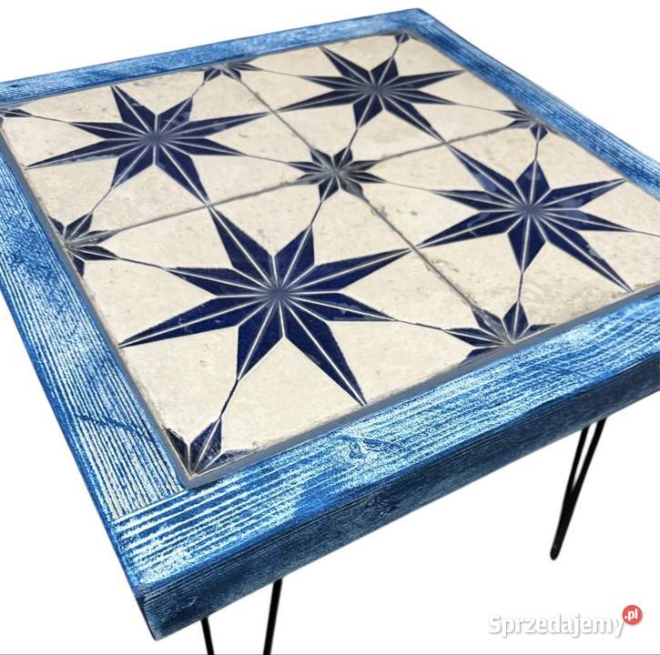 Stolik kawowy z drewna i płytek ceramicznych z Szczecin