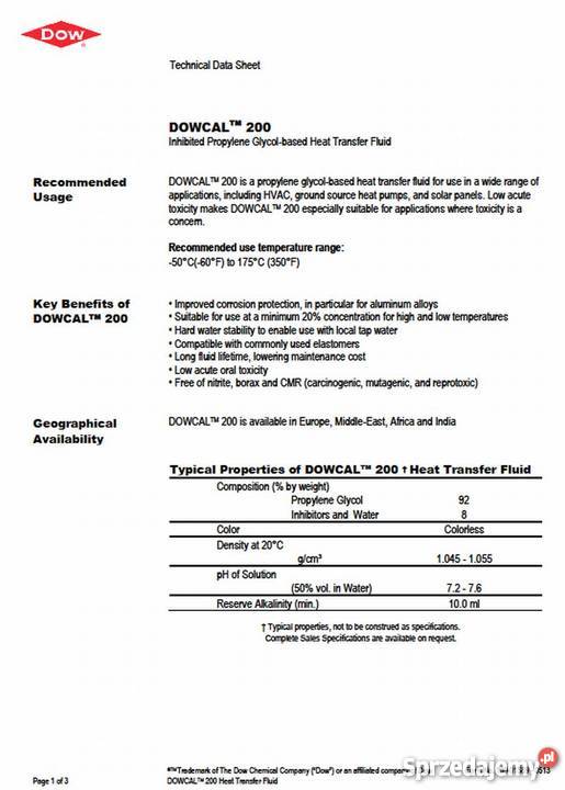 Dowcal 100 nośnik termiczny na bazie glikolu Otwock sprzedam