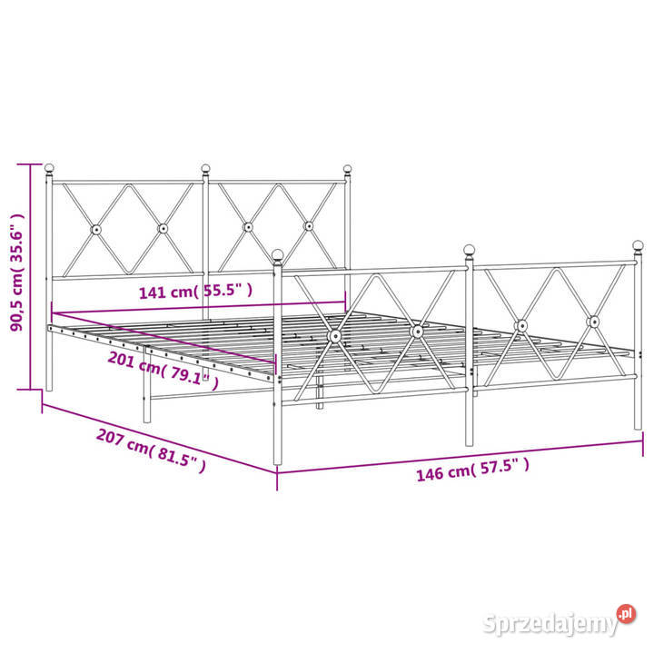 Łóżko Metalowe Białe Rama Łóżka Ze Stelażem 207cm Ramy i stelaże