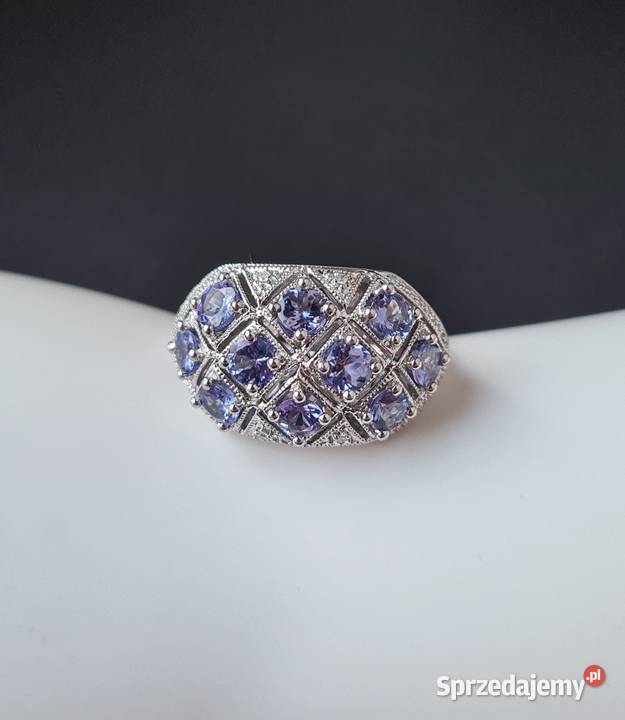 Srebrny pierścionek z tanzanitami i diamentami Otwock sprzedam