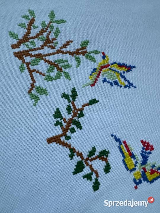 obrus ręcznie haftowany ptaki rękodzieło biały Obrusy Zabrze