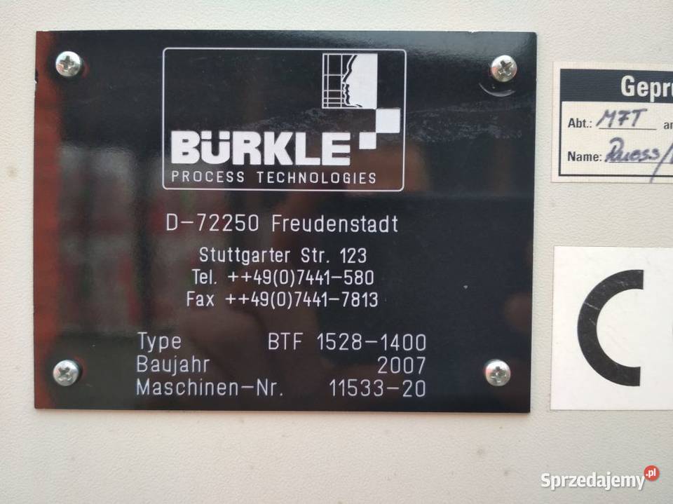 Prasa próżniowa BURKLE typ BTF 15281400 2007 r Stary Sącz