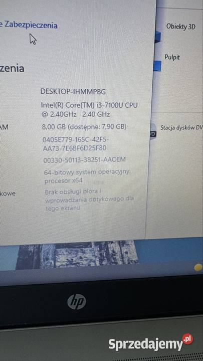 Hp probook 450 G4 i3 7gen 8gb 256ssd 156ledhd Intel Core i3 Rybnik sprzedam