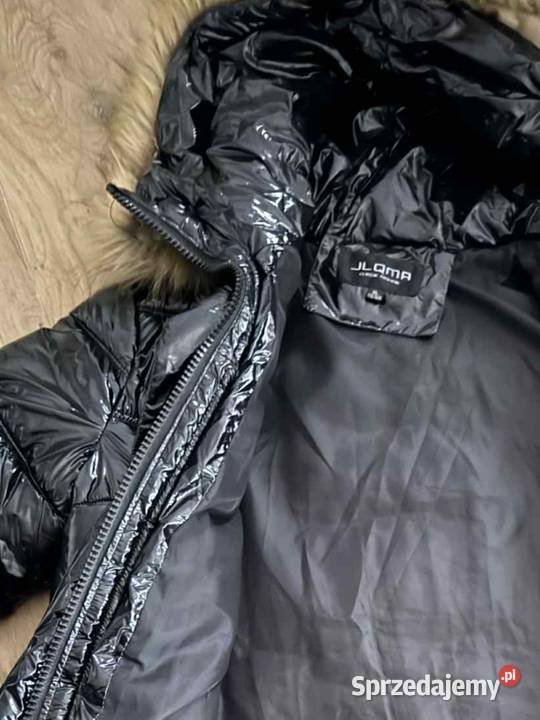 Czarna zimowa kurtka puffer lakierowana futro Bez wzoru wielkopolskie Poznań