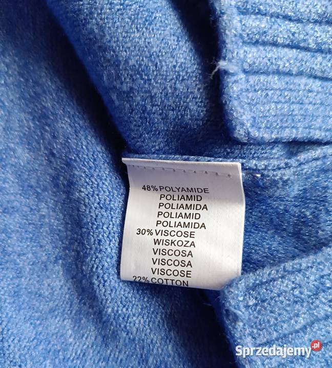 Niebieska tunika sweterek z ozdobnym szalem Bez wzoru Cieszyn sprzedam