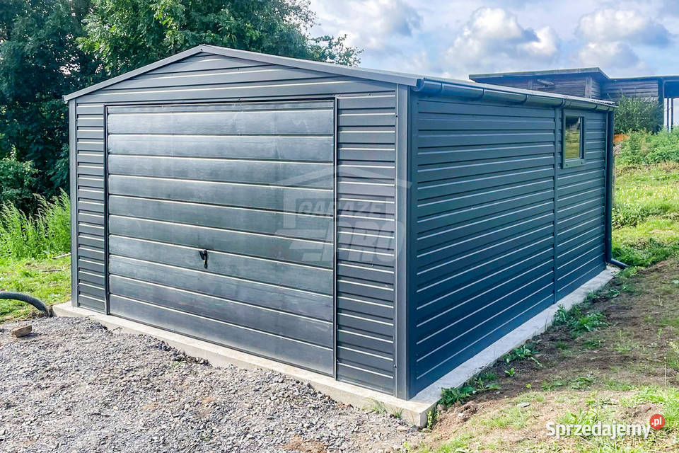 Garaż blaszany 45x5m Brama uchylna okno antracyt