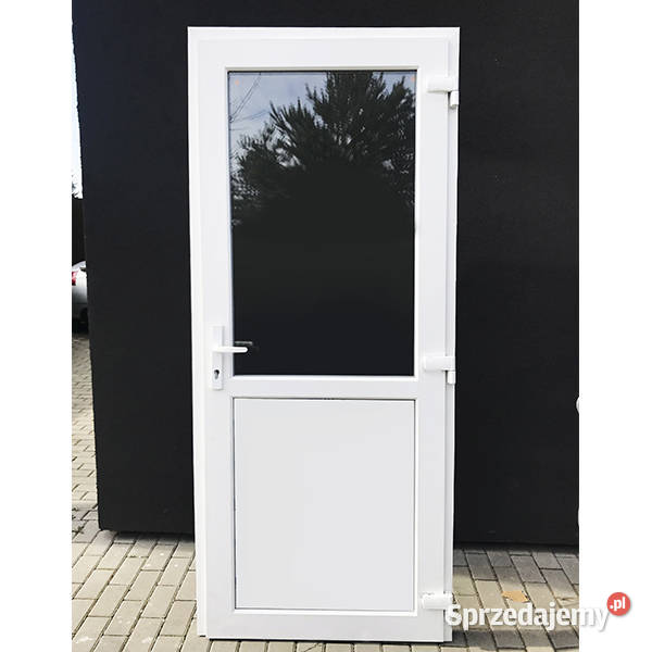 Przwi Plastikowe Drzwi wejściowe 90x210 szyba+panel, ciepłe