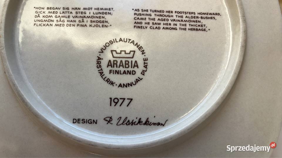Talerz roczny Kalevala 1977 Arabia of Finland Gdańsk