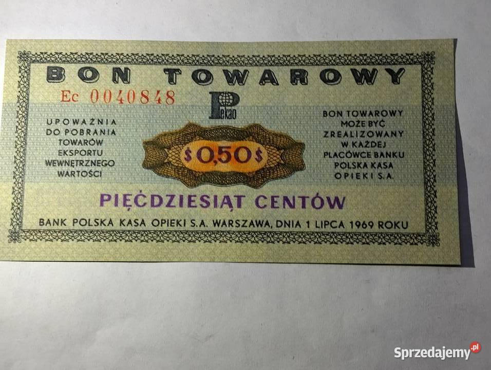 Bon towarowy kopia 50 centów z 1969 roku