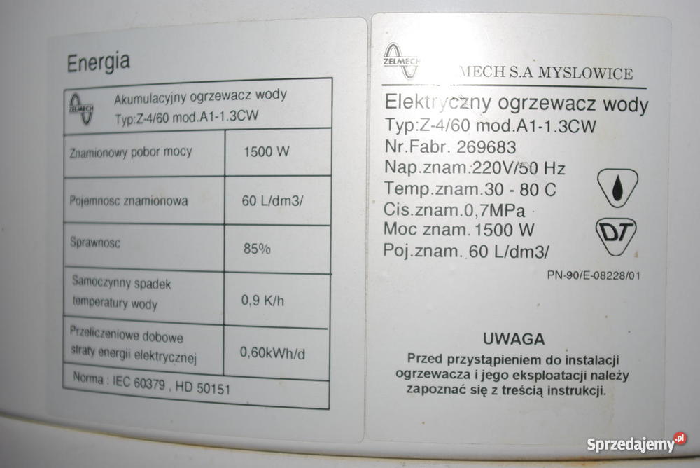 Podgrzewacz pojemnościowy 60l ZELMECH łódzkie Łódź