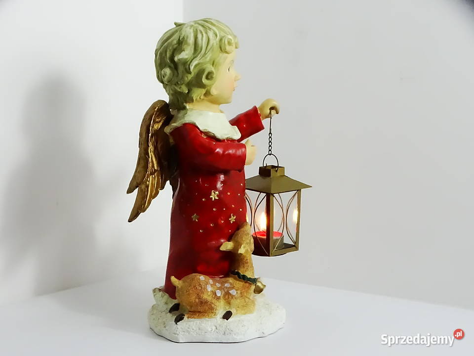 Figurka świąteczna Anioł z latarenką i sarenką Figurki i rzeźby Dekoracje i ozdoby Biłgoraj