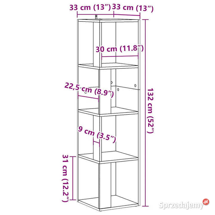 Szafka narożna stare drewno 33x33x132 płyta