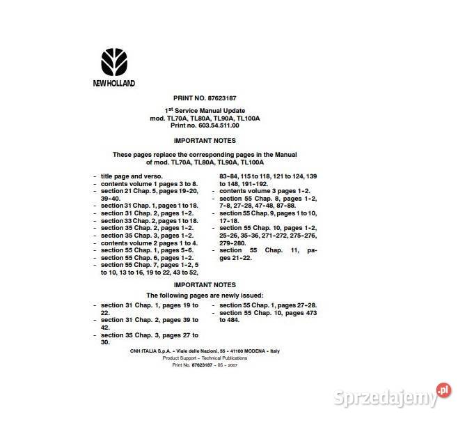 Holland TL70A TL80A TL90A TL100A instrukcja świętokrzyskie sprzedam