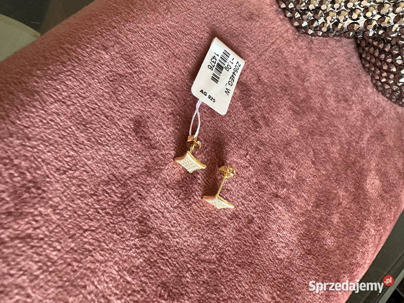 Nowe kolczyki pozłacane srebro 925 kwadrat Dla kobiet Ozdoby Bielsk