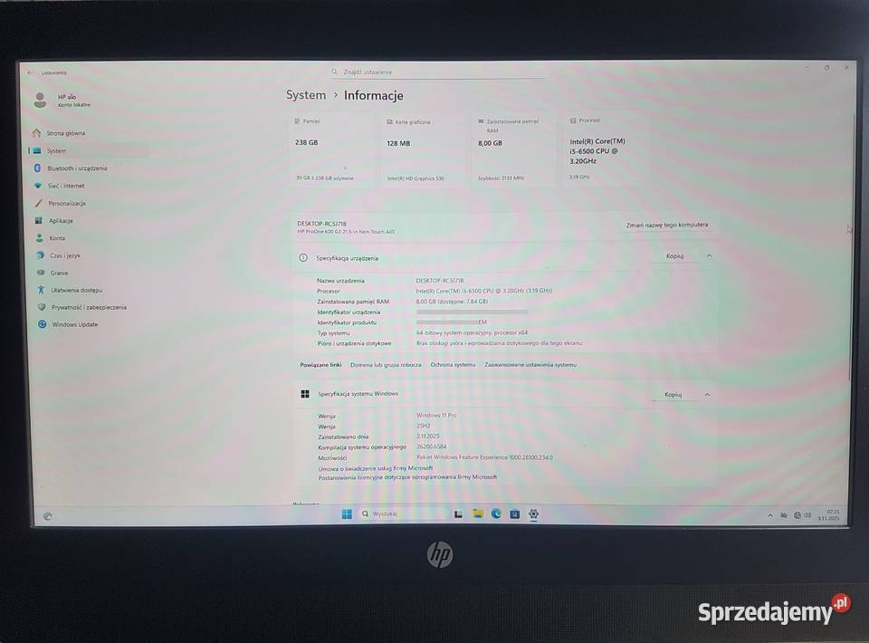 Komputer Hp 600 g3 aio i5 6 gen 215 1920 x 1080 opolskie