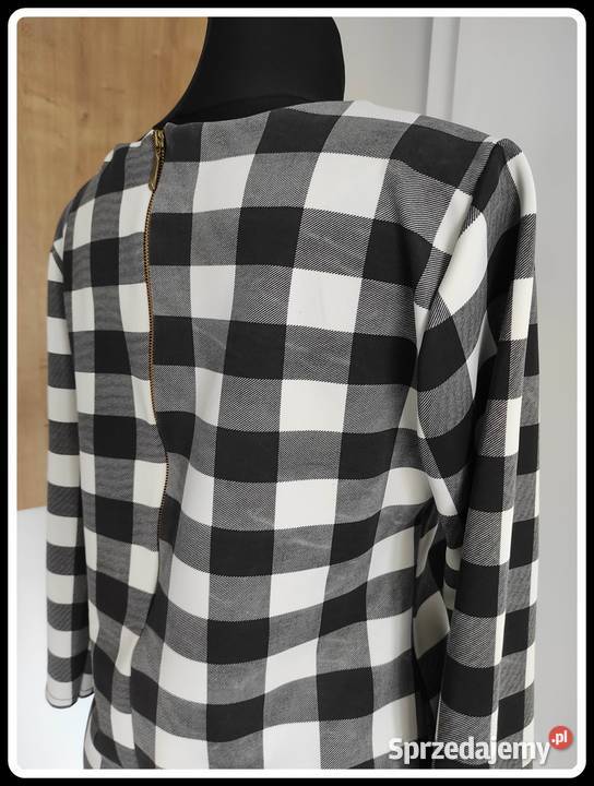 Sukienka w kratkę czarno białą 42 XL elastyczna Płock