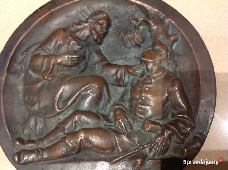 Stara Płaskorzeźba Miedziana Jezus z żołnierzem Nowa Sól