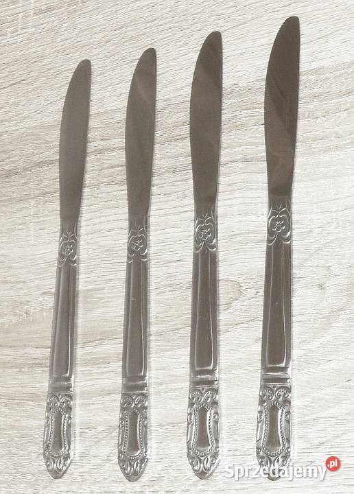 Zestaw 4 zdobionych noży obiadowych ze stali Antyki Gliwice sprzedam