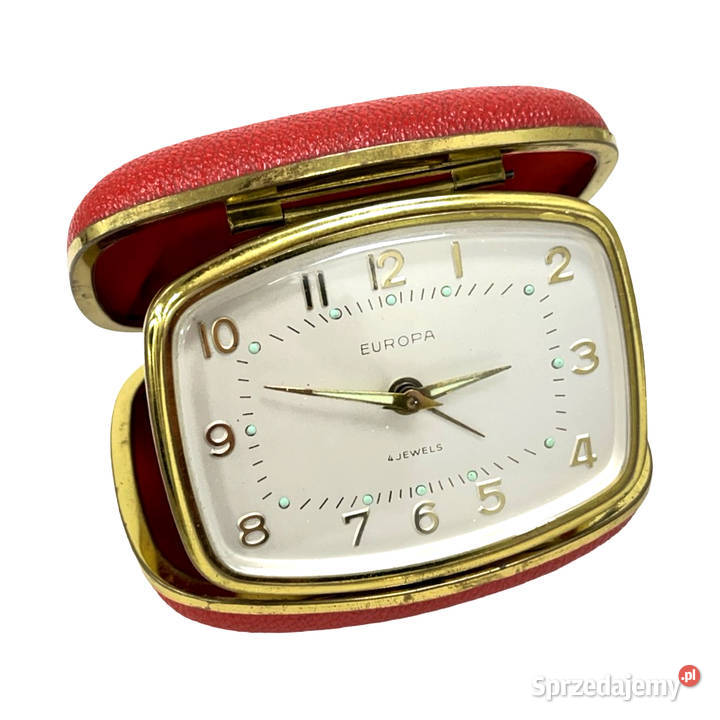 Vintage budzik podróżny EUROPA lata czerwony Warszawa