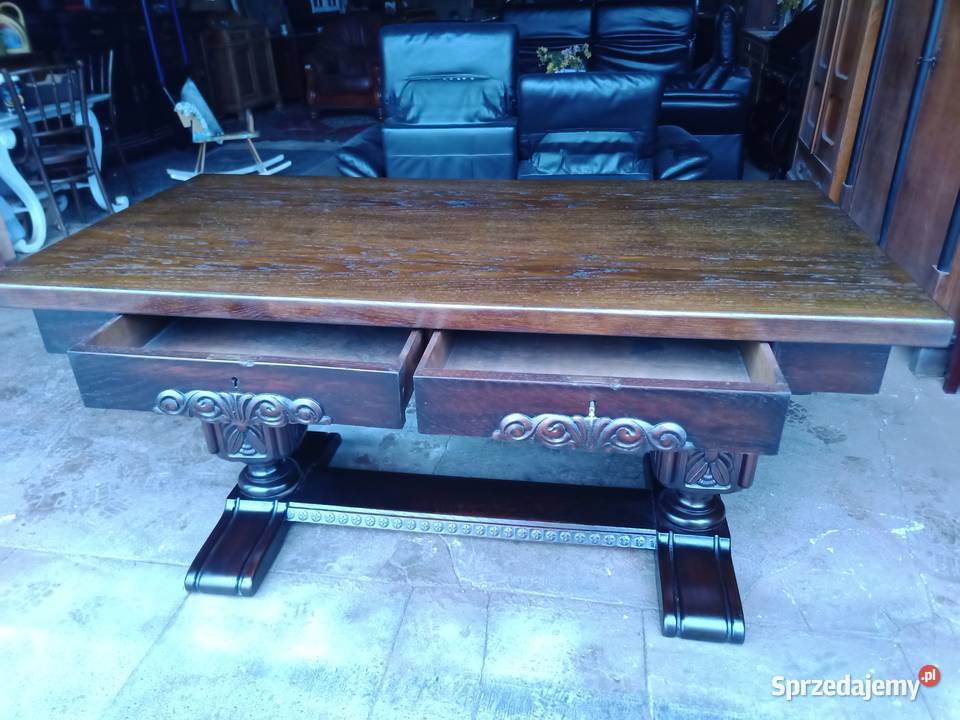 Duże biurko kompletne odnowione Dąb ciemny Kozy sprzedam