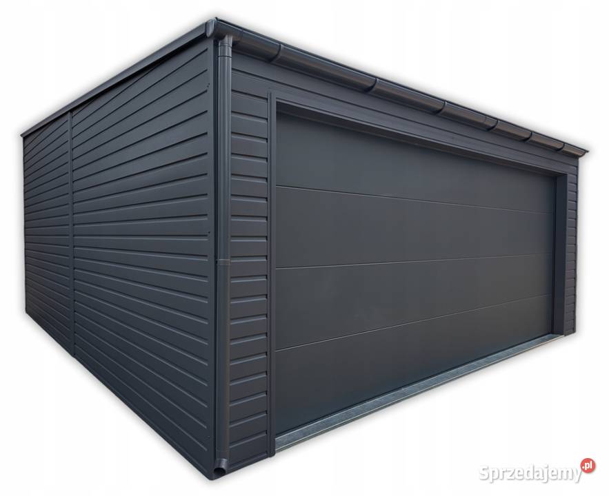 Garaż blaszany 5x6 jednospadowy na przód z bramą