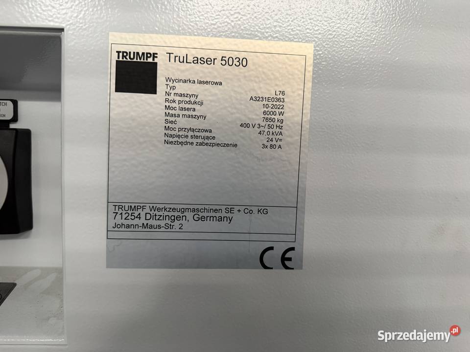 TRUMPF TruLaser 5030 L76 2022 Wycinarka Laserowa Warszawa