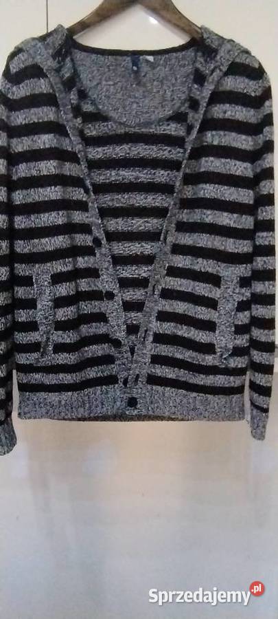 Sweter męski z kapturem w paski szaro czarne H M Lublin