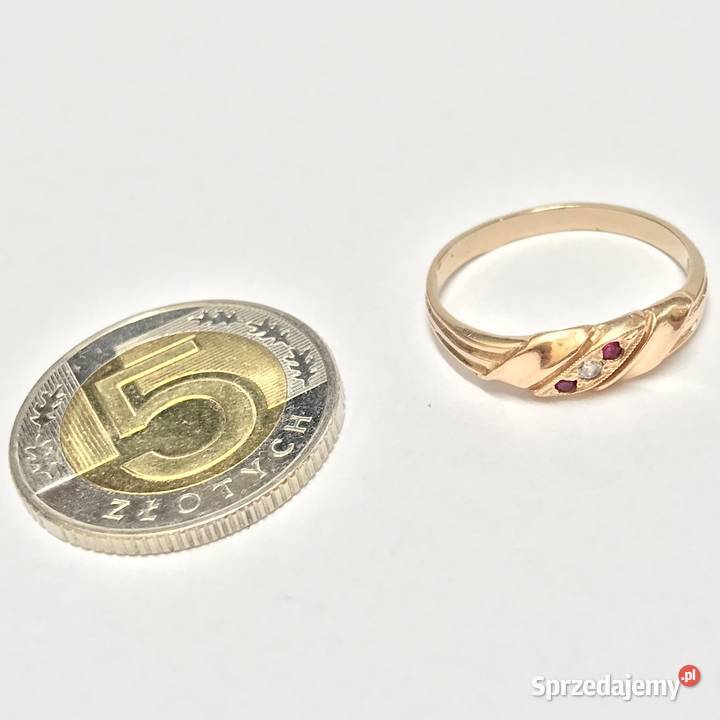 Złoty pierścionek 14K 585 z ametystami i Warszawa