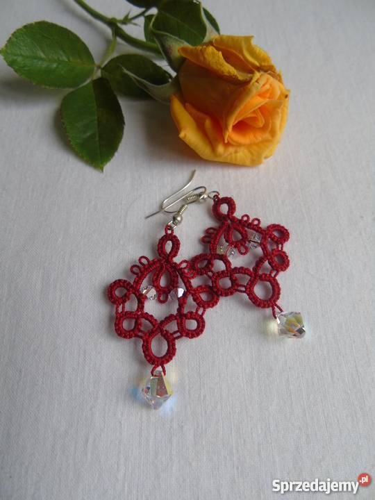 Kolczyki Frywolitkowe Kolczyki Biżuteria dla Pań Wiśniowa