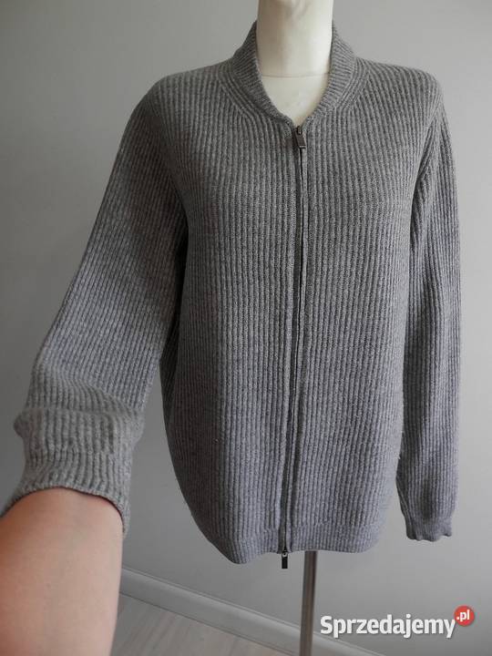 Sweter Wełniany Wełna Kaszmir Szary Rozpinany z sprzedam