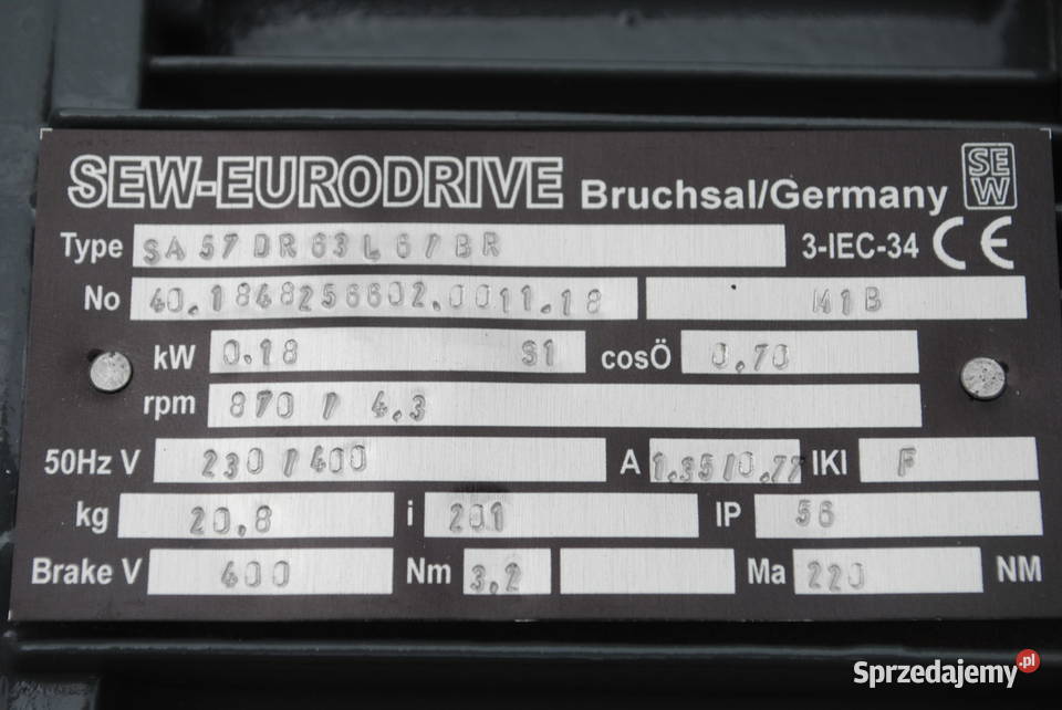 Motoreduktor kątowy 018kw 43obrmin z hamulcem Kargowa