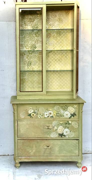 Witrynka komoda z nadstawką vintage z różami 78cm Przeworsk