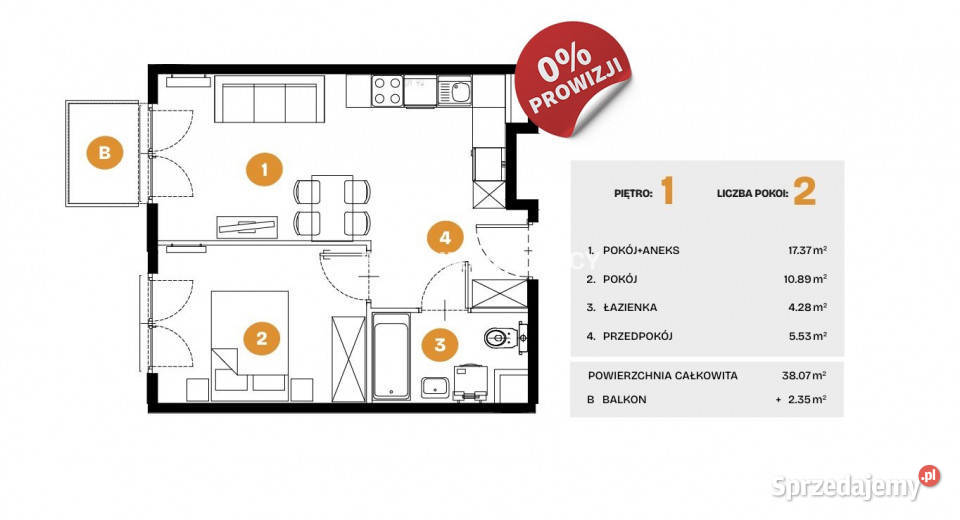 Mieszkanie Kraków Na Błonie 3807m2 2pokojowe blok