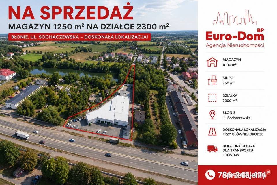 Magazyn z biurem trasie w Błoniu Sprzedaż mazowieckie Błonie